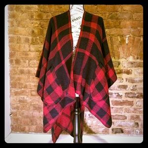 Open Plaid Cape Scarf
